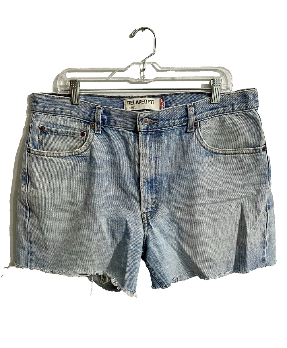 Levi's 550 Relaxed Fit Denim Cut-Off Shorts Blue Frayed Hem Men W 36 X 4 L Boho